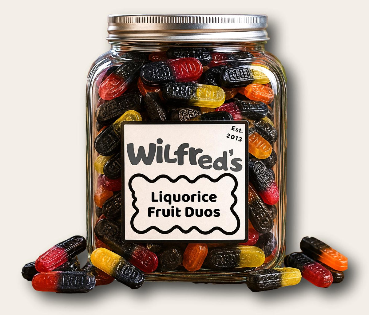 Wilfred's Liquorice Fruit Duos jar