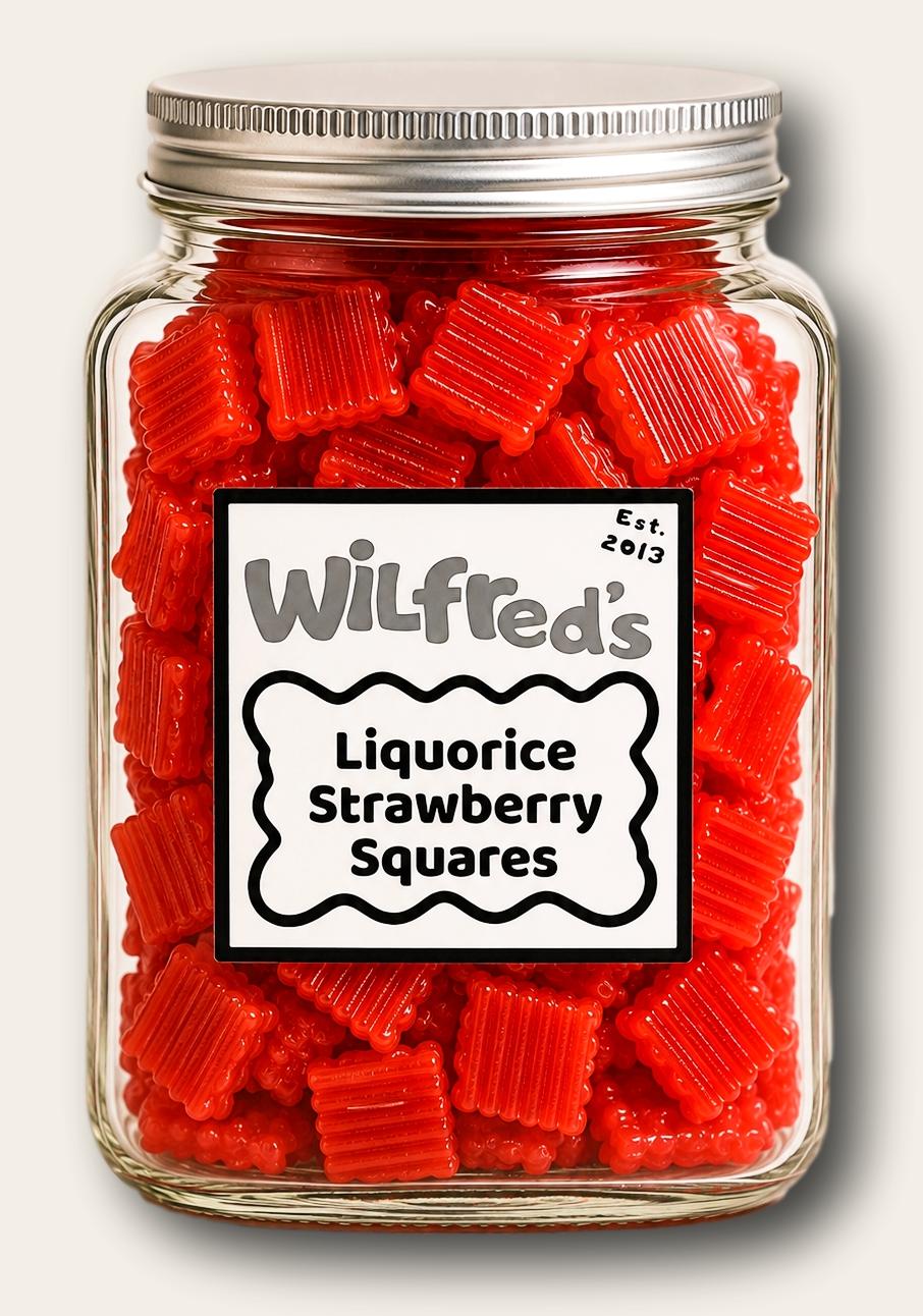Wilfred's Liquorice Strawberry Squares jar