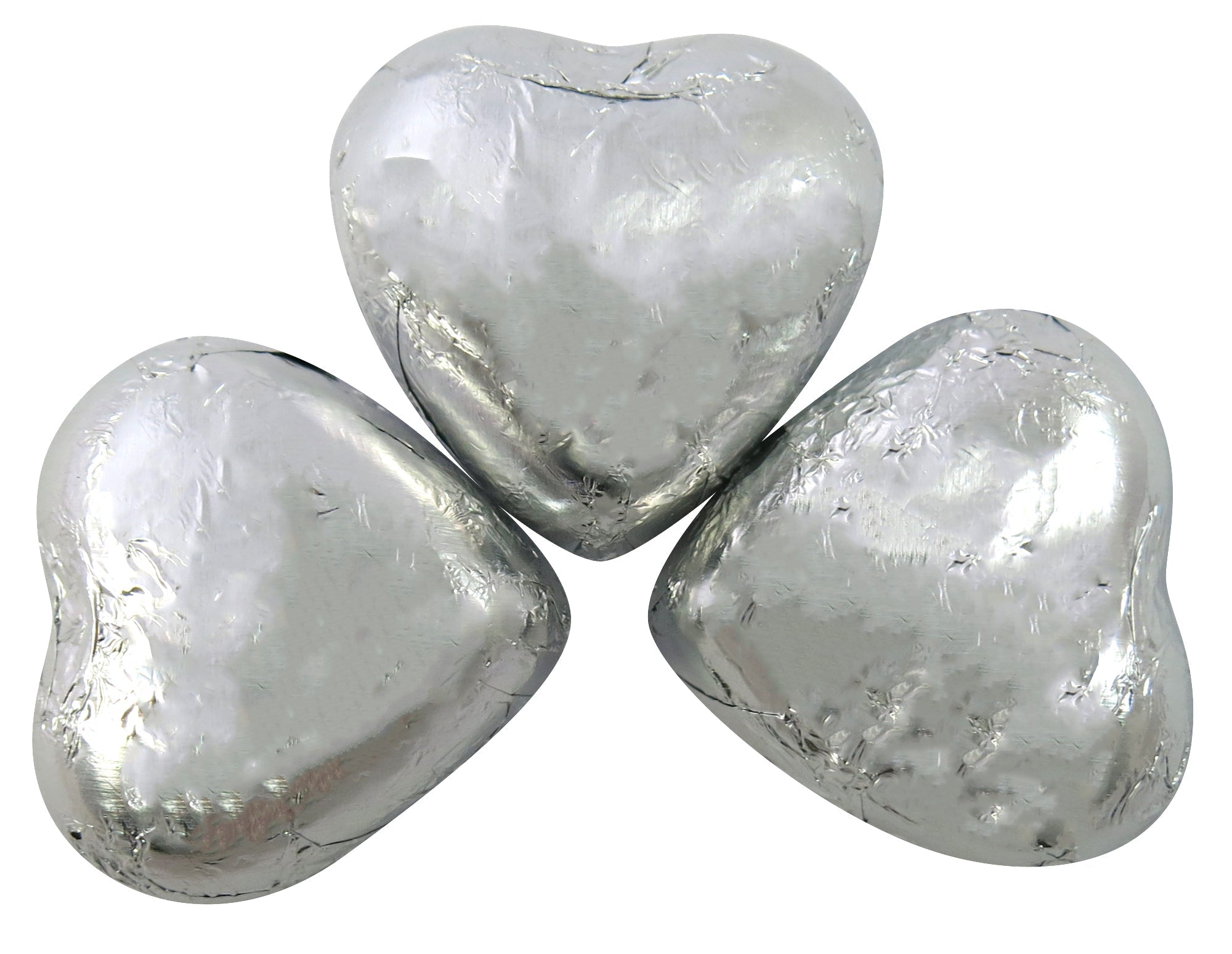 SILVER FOIL MILK CHOCOLATE HEARTS 1KG 1KG BAG