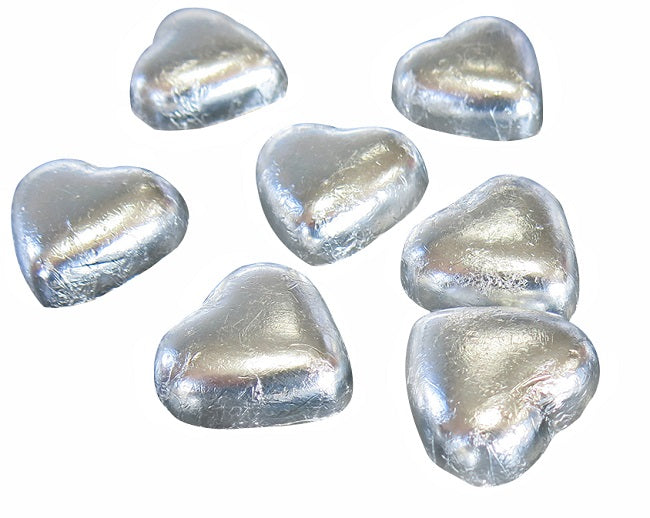SILVER FOIL MILK CHOCOLATE HEARTS 1KG 1KG BAG - 0