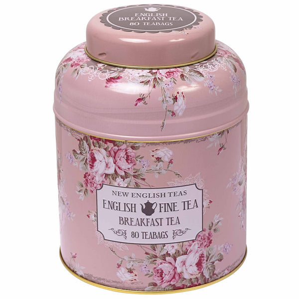 VINTAGE FLORAL TEA CADDY WITH 80 TEABAGS IN BLUSH