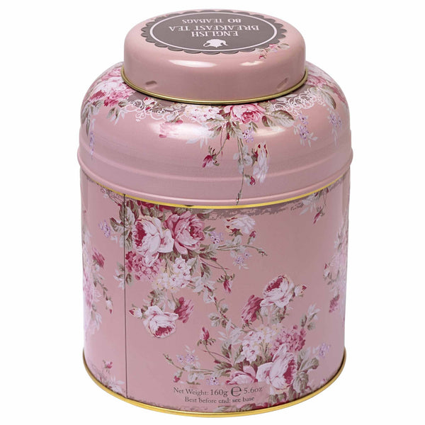 VINTAGE FLORAL TEA CADDY WITH 80 TEABAGS IN BLUSH