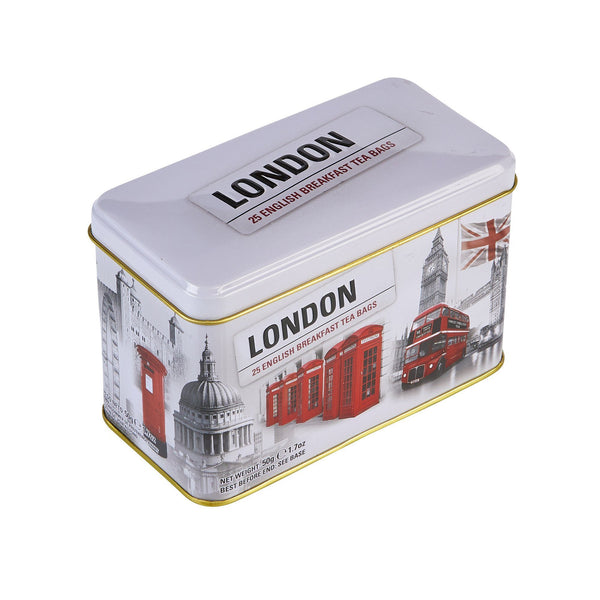 LONDON TEA TIN WITH 25 ENGLISH BREAKFAST TEABAGS