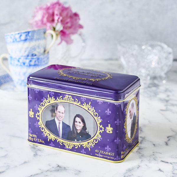 DUKE AND DUCHESS OF CAMBRIDGE TIN WITH 40 ENGLISH BREAKFAST TEABAGS