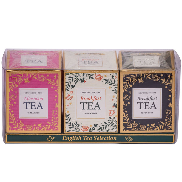FESTIVE TEA CARTON GIFT PACK WITH 30 ENGLISH TEABAGS - PINK, IVORY & GREY