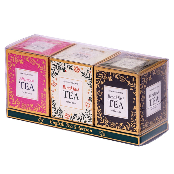 FESTIVE TEA CARTON GIFT PACK WITH 30 ENGLISH TEABAGS - PINK, IVORY & GREY