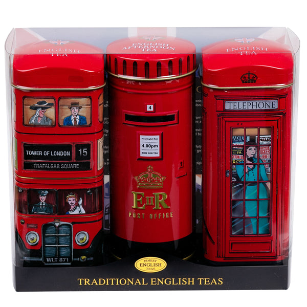 HERITAGE POST BOX TRADITIONAL ENGLISH TEAS TRIPLE TIN GIFT PACK