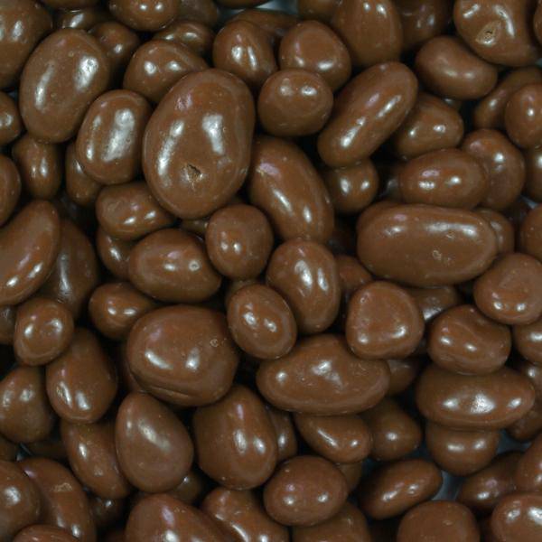 A close-up view of milk chocolate covered raisins.