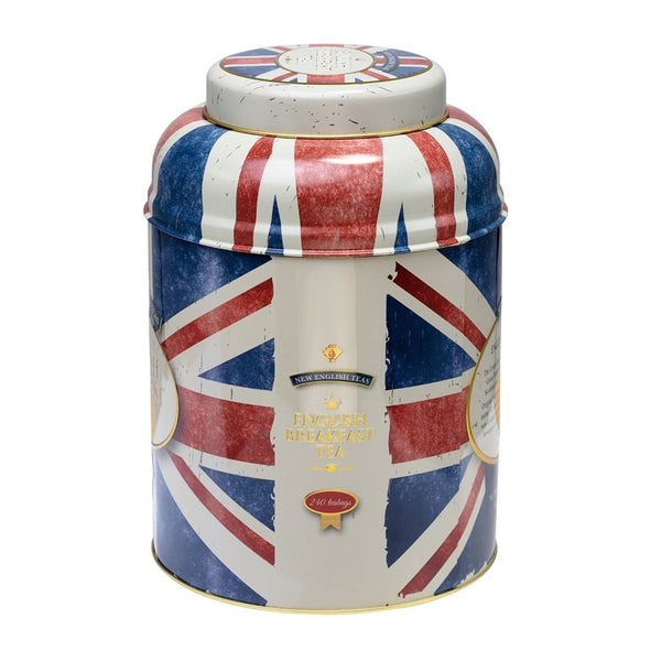 UNION JACK LARGE ROUND TEA CADDY WITH 240 ENGLISH BREAKFAST TEABAGS