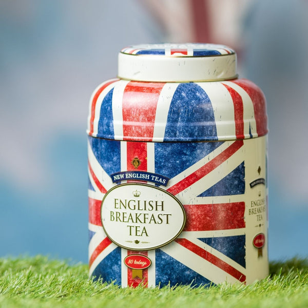 UNION JACK ROUND TEA CADDY WITH 80 ENGLISH BREAKFAST TEABAGS