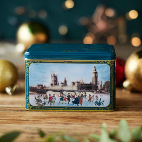 VICTORIAN CHRISTMAS SKATERS TEA TIN WITH 40 ENGLISH AFTERNOON TEABAGS