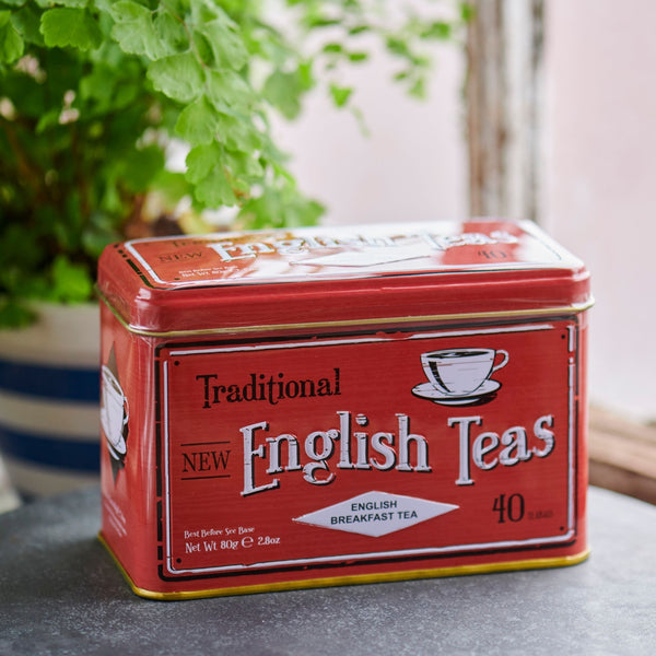 VINTAGE RED TEA TIN WITH 40 ENGLISH BREAKFAST TEABAGS